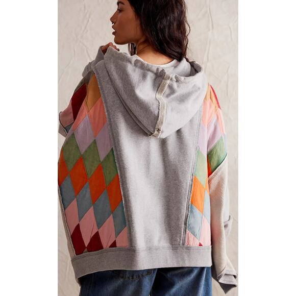 We the Free People Sha Sha Hoodie Sweatshirt Oversized Patchwork Size XL NWT - Picture 1 of 7